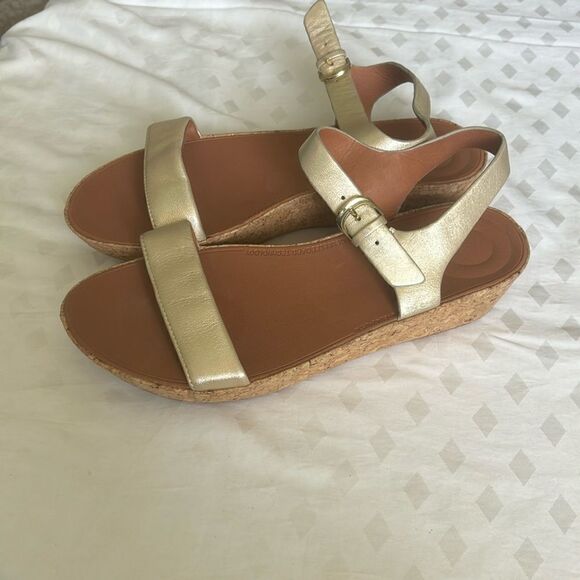 Women's Fitflop Bon II Back-Strap Sandals- Leather - Gold Iridescent - 10 - Picture 1 of 5